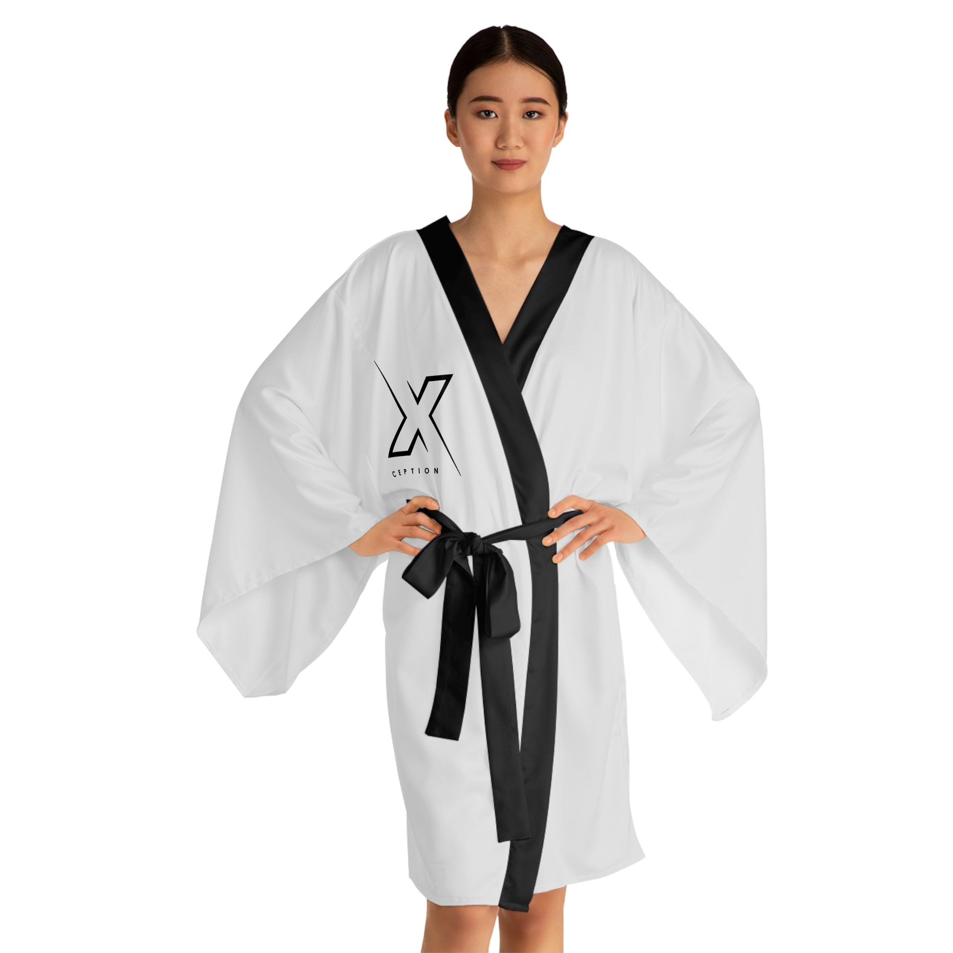 Élégant peignoir kimono à manches longues X-CEPTION, vêtement de détente léger, cadeau spa relaxant, style maison moderne, cadeau douillet pour elle