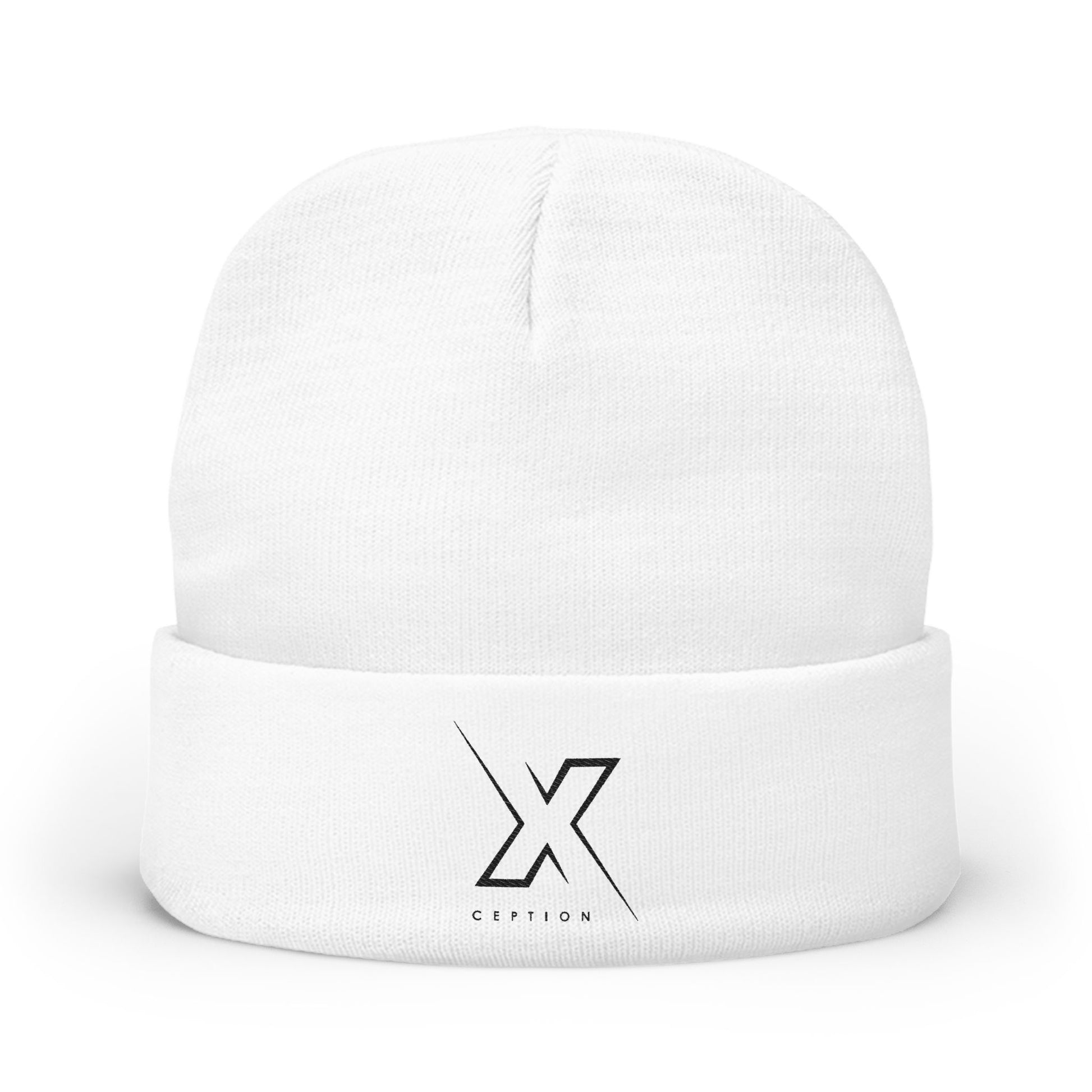Bonnet tricoté X-CEPTION élégant avec motif brodé, bonnet d'hiver, couvre-chef confortable, cadeau pour lui/elle, accessoires d'extérieur, bonnet tendance